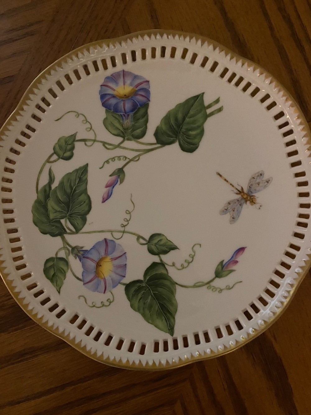 Anna Weatherly MORNING GLORY TWO Hand Painted Porcelain Dessert Plates 14K
